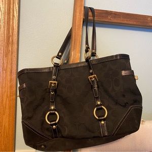 Coach H060 10384 Signature Gallery Tote Black Jacquard and Suede